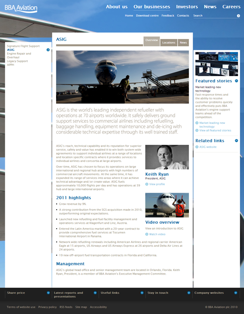 Screenshot of BBA Aviation website