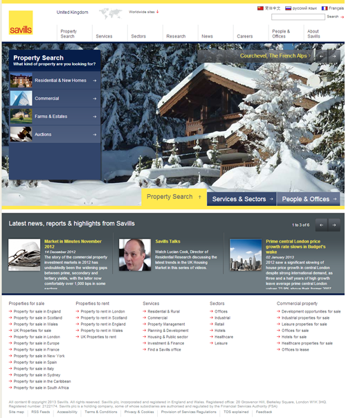 Screenshot of Savills website