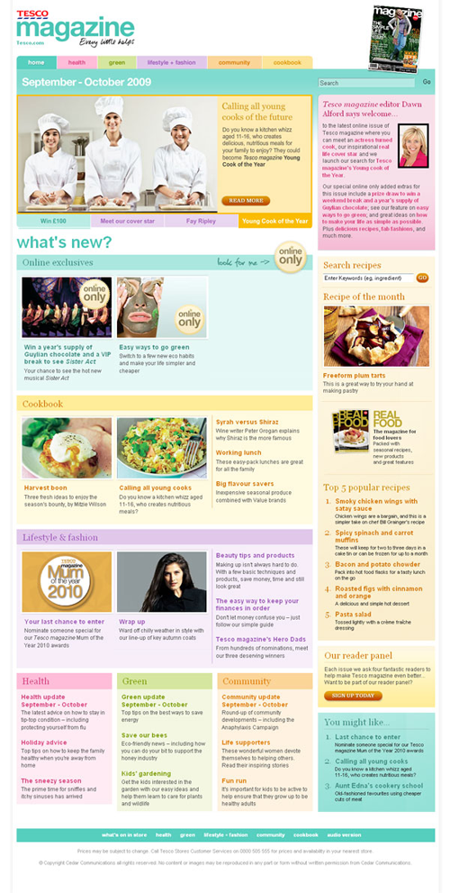 Screenshot of Tesco Magazine – Online edition, November – December 2009 website